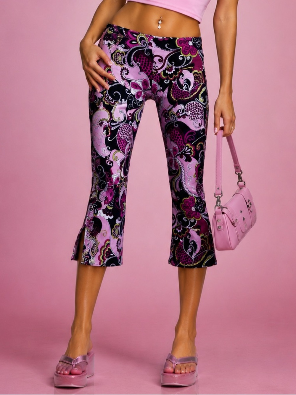 Y2K Vtg EXPRESS COLORFUL psychedelic floral paisley pedal pressure/Capri pants S